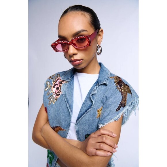 LOVE BOMB Red Rhinestone Sunglasses NEW New with tags - Picture 1 of 3